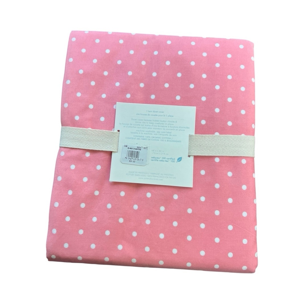 Pottery Barn Organic Pin Dot Duvet Cover Pink Twin - Picture 2 of 5